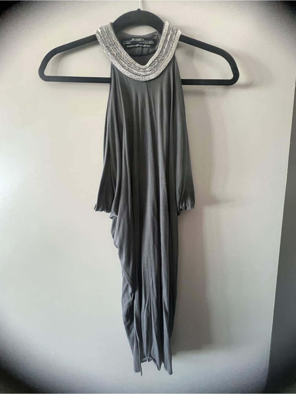 All Saints Silver-Embellished Charcoal sleeveless top